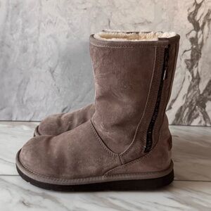UGG Australia Suede Zip Boots Shearling Lined Brown Size 6 Y2K Era